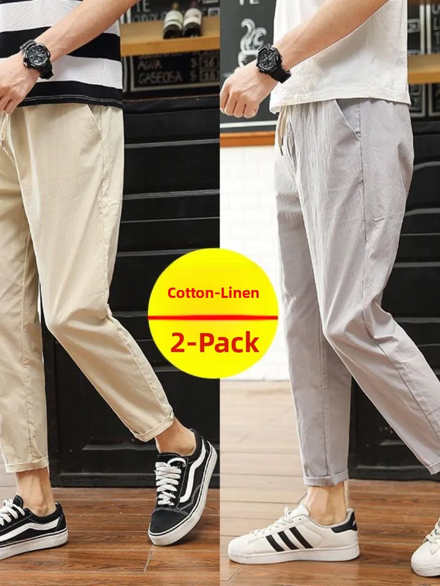 

Summer Men's Casual Pants Loose Straight Leg Cotton Linen Thin Pure Color Versatile Comfortable Fit Straight Tube Trousers