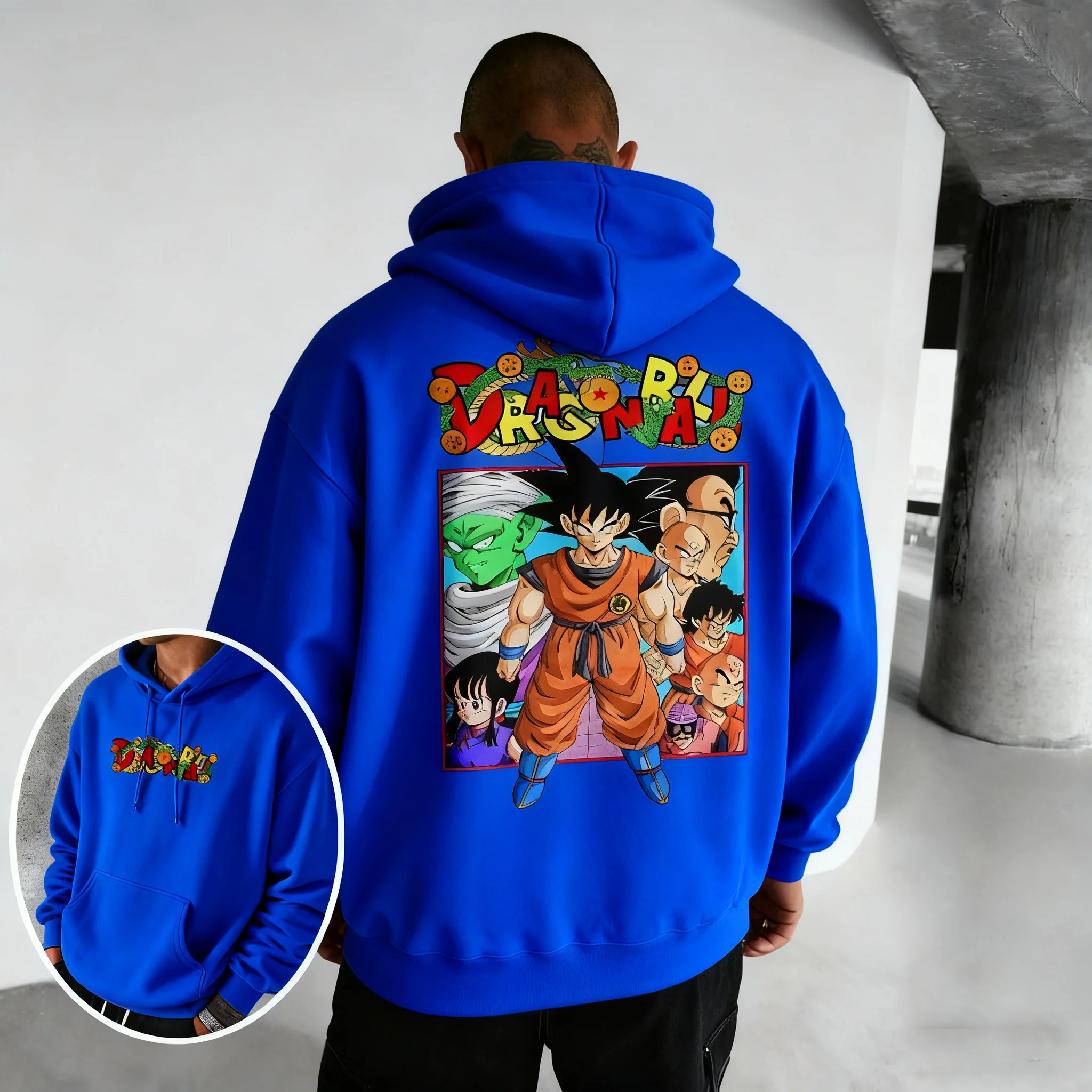 เสื้อฮู้ดพิมพ์ลายอนิเมะดราก้อนบอลซูเปอร์ไซย่าสไตล์เรโทรใหม่ ดีไซน์หลวมแบบปรับแต่งได้สำหรับผู้ชายและผู้หญิง