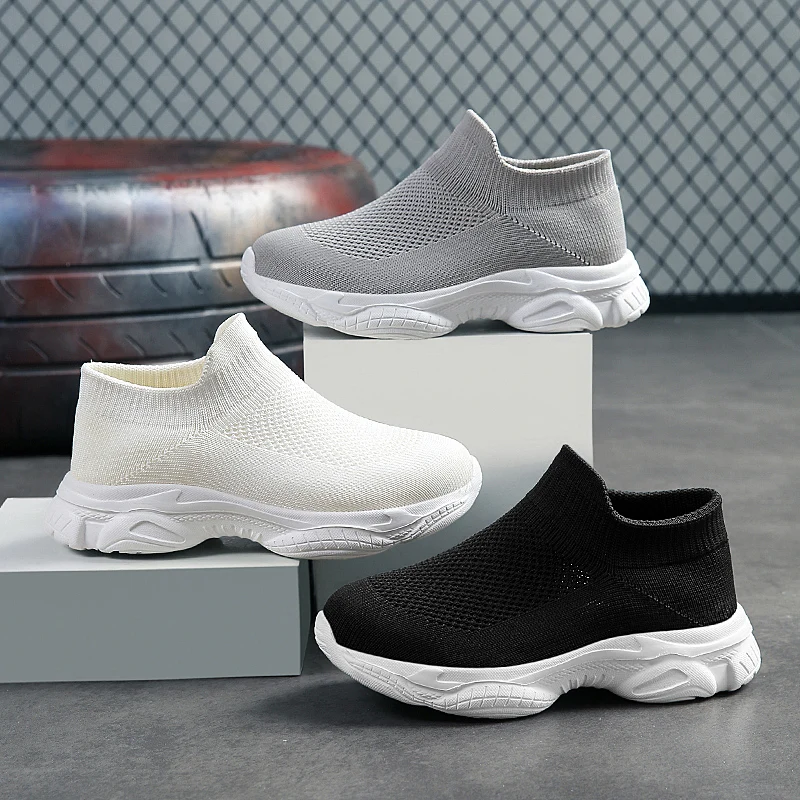 2026 New White Ladies High Top Knit Sock Shoes Slip On Flexible Soft Bottom Breathable Comfort Sports Trainers Daily Wear Footwe