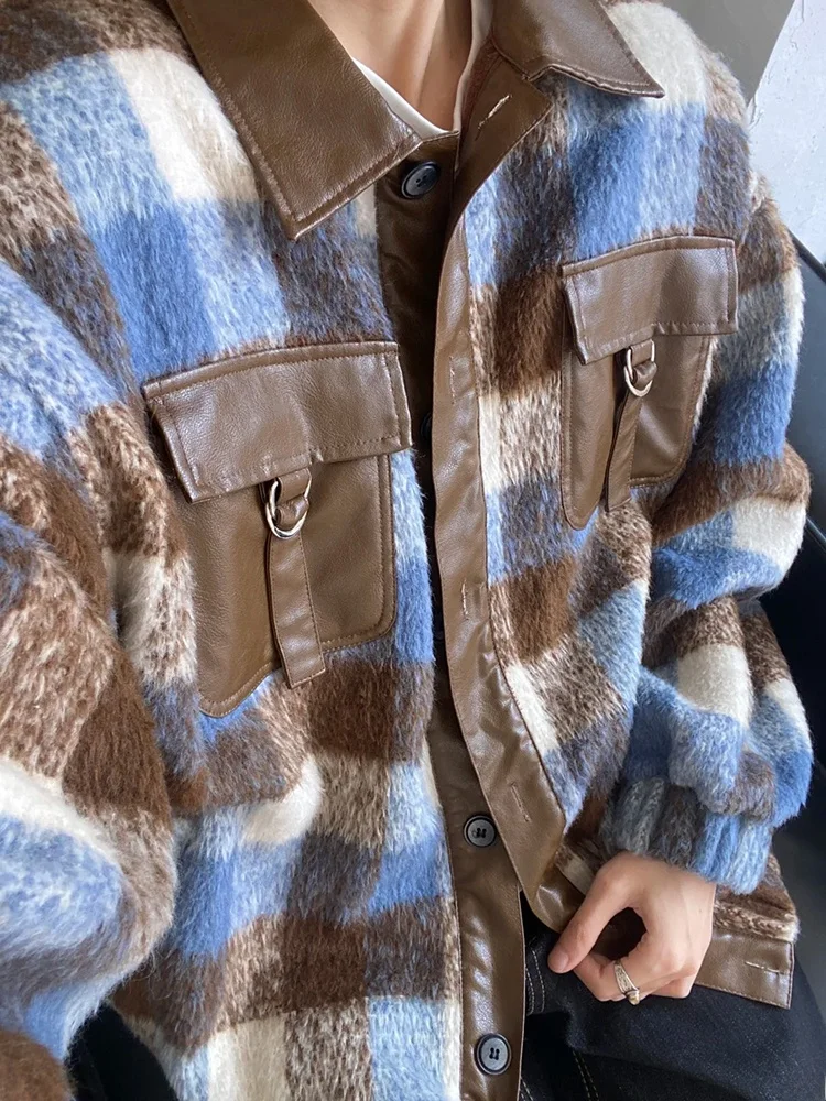 

Thiened зимнее мужское хлопковое твидовое пальто из искусственной кожи в стиле пэчворк, хлопковое пальто Cleanfit, мраморное полиэфирное волокно