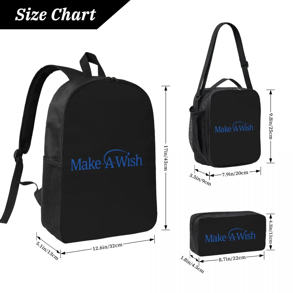 Make A Wish Foundation Of America Backpack Student BookBag School Bag Laptop Shoulder Bags 3ps Insulated Lunch Bag Pencil Case