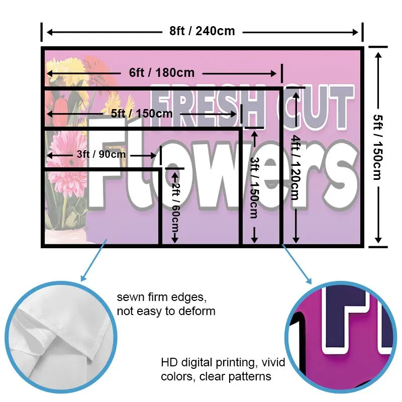 Fresh Cut Flowers Advertising Banner Storefront Stall Sign Promotional Flag