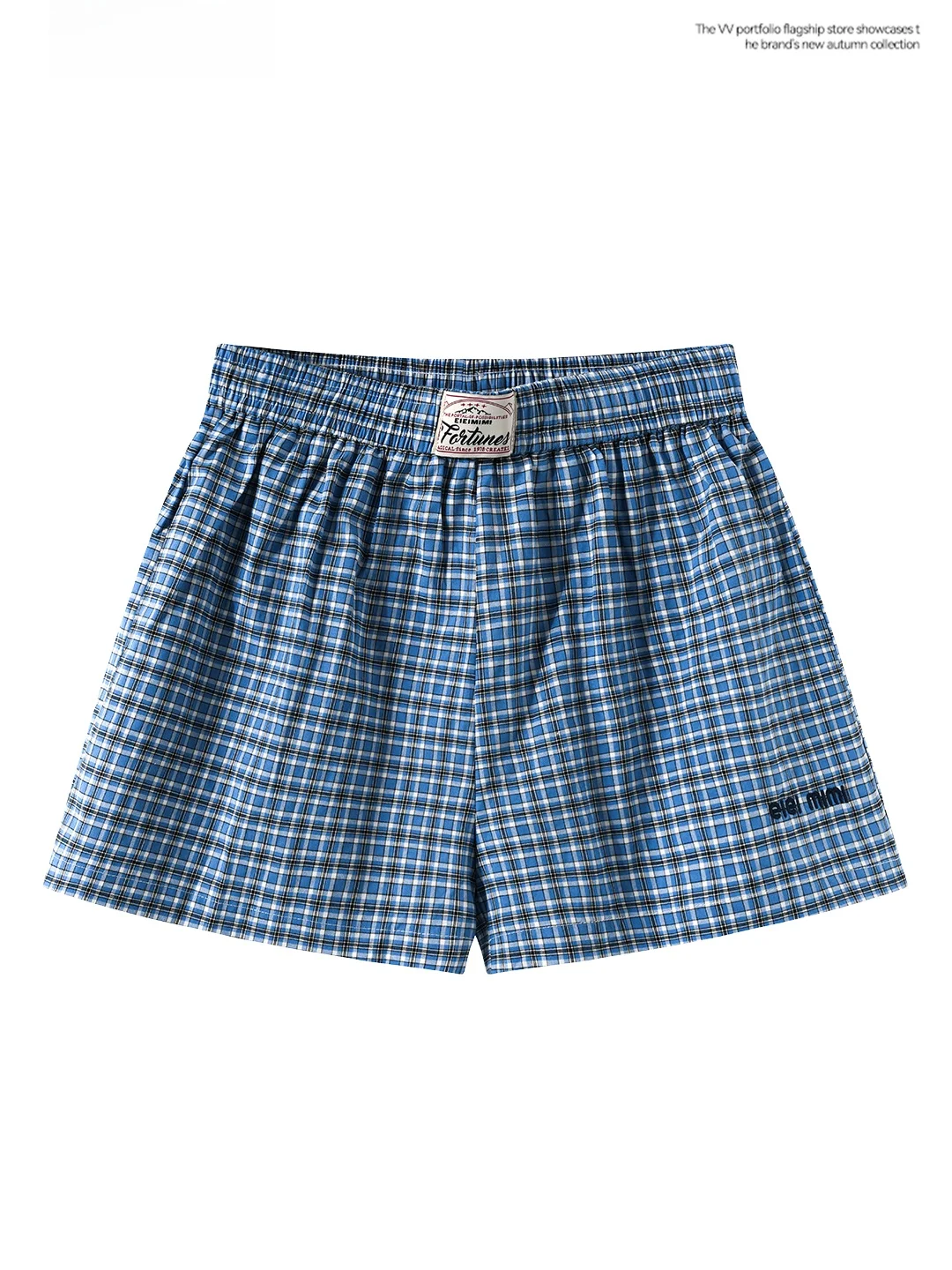 High Waist Straight Leg Blue Plaid Letter Embroidery Base Layer Shorts Women Summer Outdoor Wear Comfortable Flexible Pants