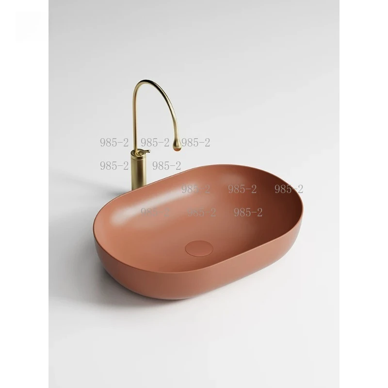 European colored countertop basin for bathroom balcony Brick red ceramic integrated washbasin, single basin