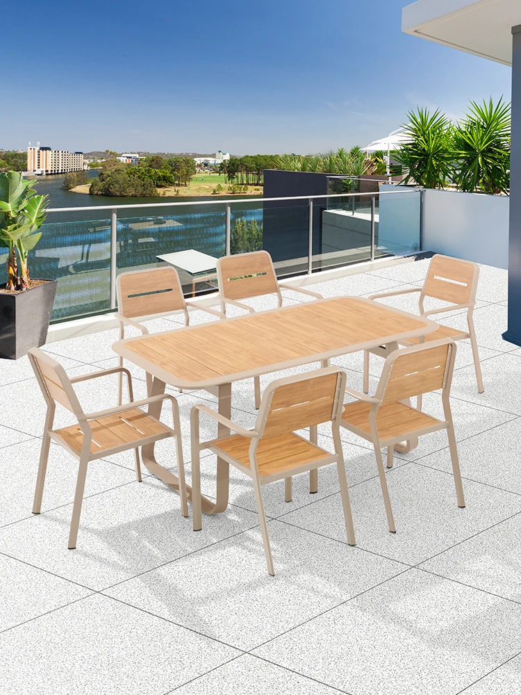 Outdoor table and chair combination plastic wood preservative wood leisure chair Fashion