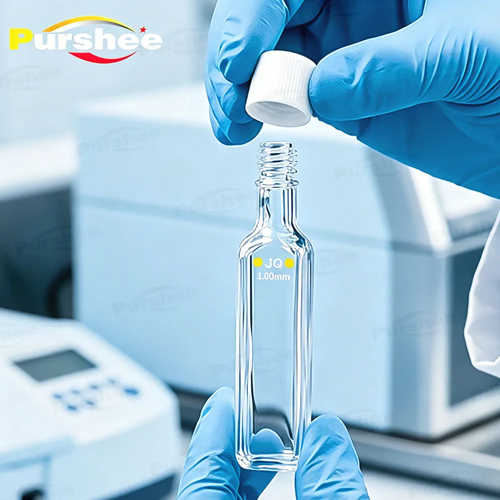 

JGS1 Quartz Cuvette Cell 1mm 2mm External Thread with PTFE Lid 2/4 Way Micro Sealed Cuvette High Light Transmittance Lab Use