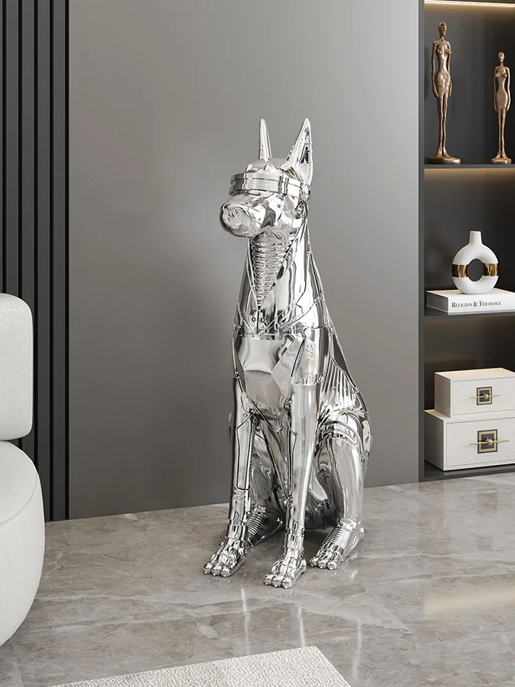 75CM Home Decor Electroplated Dog Large Floor Decoration Statue Sculpture Luxury Living Room Sofa TV Cabinet Ornament Statuettes