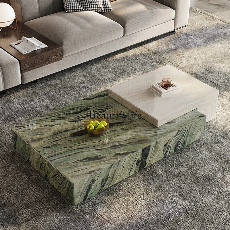 

01Natural marble coffee table modern light luxury designer villa imported luxury stone creative large flat Italian style