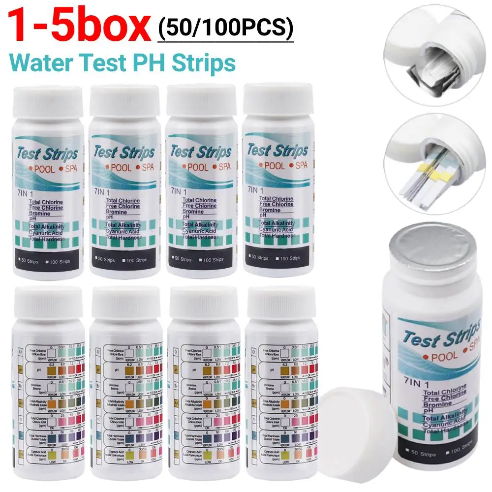 50/100PCS Water Test PH Strips 7-in-1 Water Quality Testing Strip Fish Tank Aquarium Residual Chlorine Tester Pool Accessories