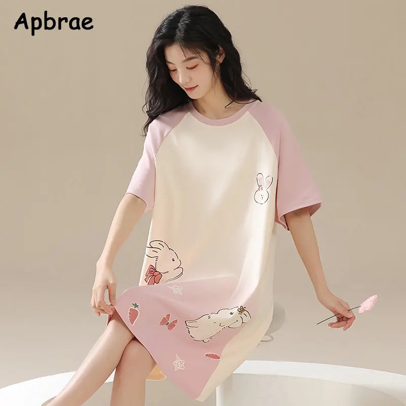 100% Cotton Nightgown Summer High Quality Kawaii Woman Night Gown Round Collar Nightgowns for Women Soft Fashion Night Skirt