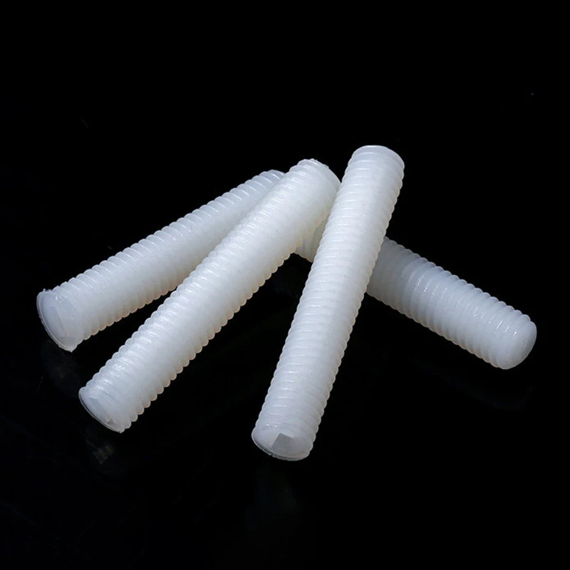 M3 M4 M5 M6 M8 M10 White Nylon Slotted Grub Bolt Screw Plastic Thread Flat Head Metric Headless Slotted Bolt White Set