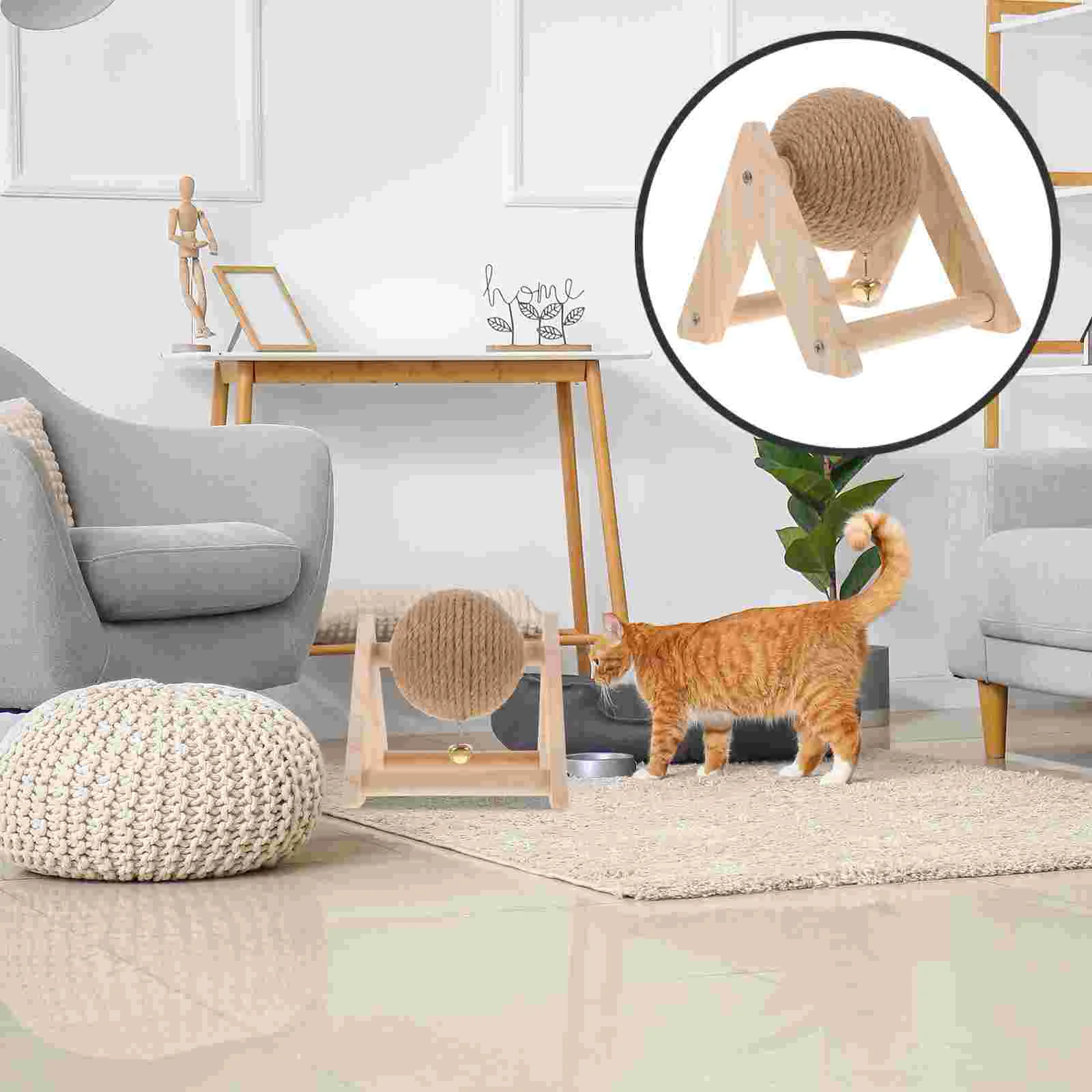 

Pet Toy Cat Scratcher Scratching Post Rabbit Toys for Cats Bunny Chewing Ball-shaped Scraper Sisal Rope