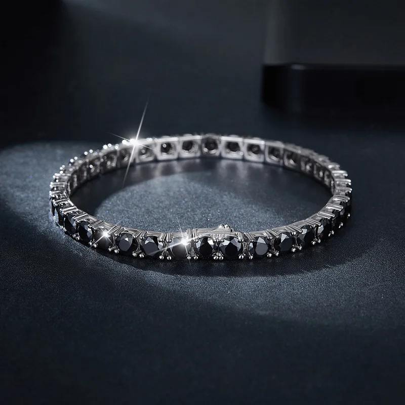 SONGYUN Moissanite Diamond Jewelry 925 Sterling Silver Tennis Bracelet Classic 4 Prong Full Loop Black Moissanite