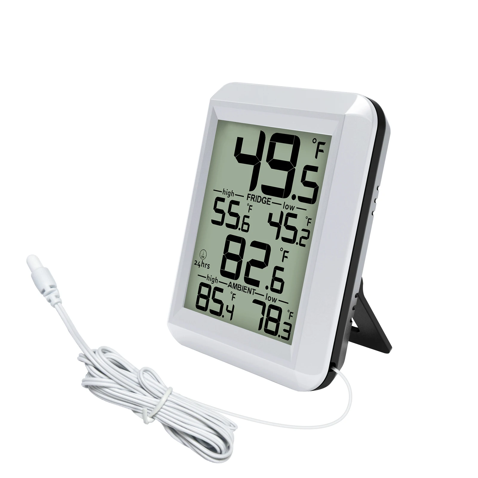 Kühlschrank-Gefrierschrank-Thermometer Digitaler Innen-/Außentemperaturmonitor mit Sonde und LCD-Display ° C/ ° F Wählbar
