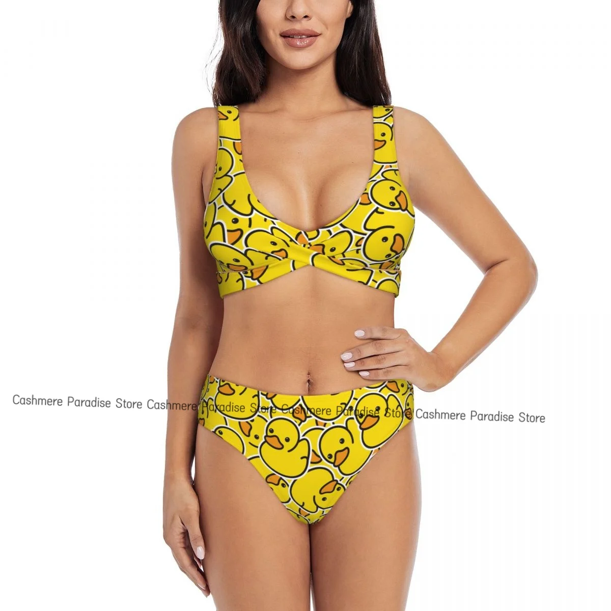 Duck Seamless Ducky Cartoon Yellow Women Bikini Set Swimsuit Push Up Female Swimwear Bathing Suit