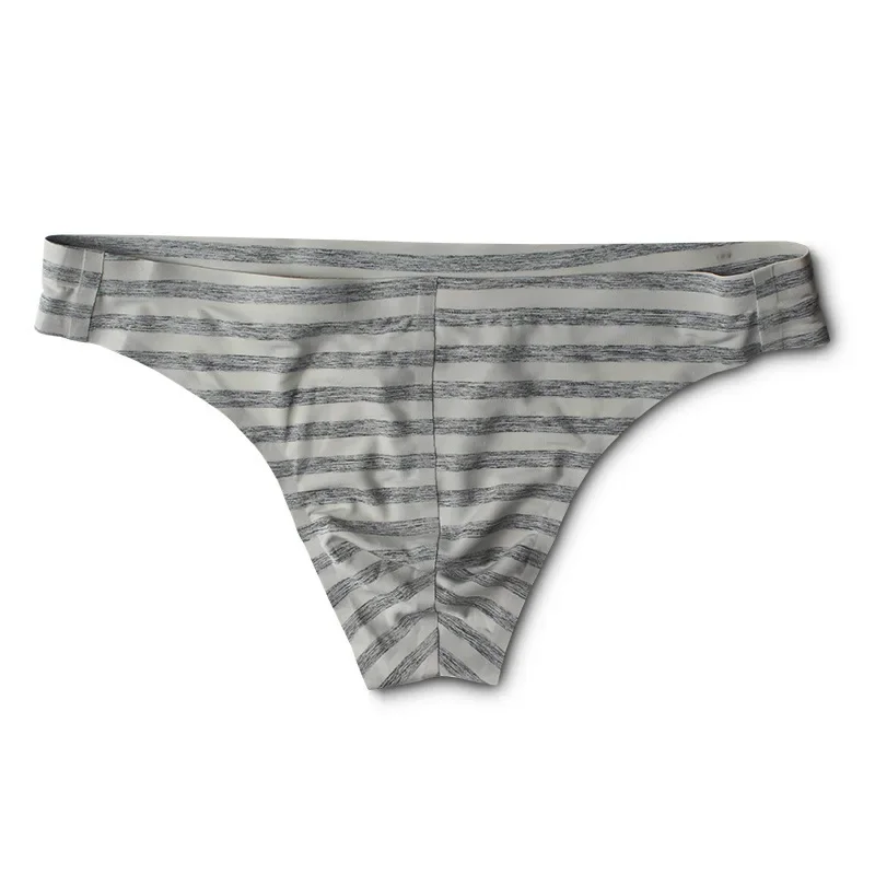 Striped Ice Silk Thong Gays Erotic Low Rise U Pouch Seamless Underwear Comfortable Breathable Bulge T-Back Panties Knicker Tanga