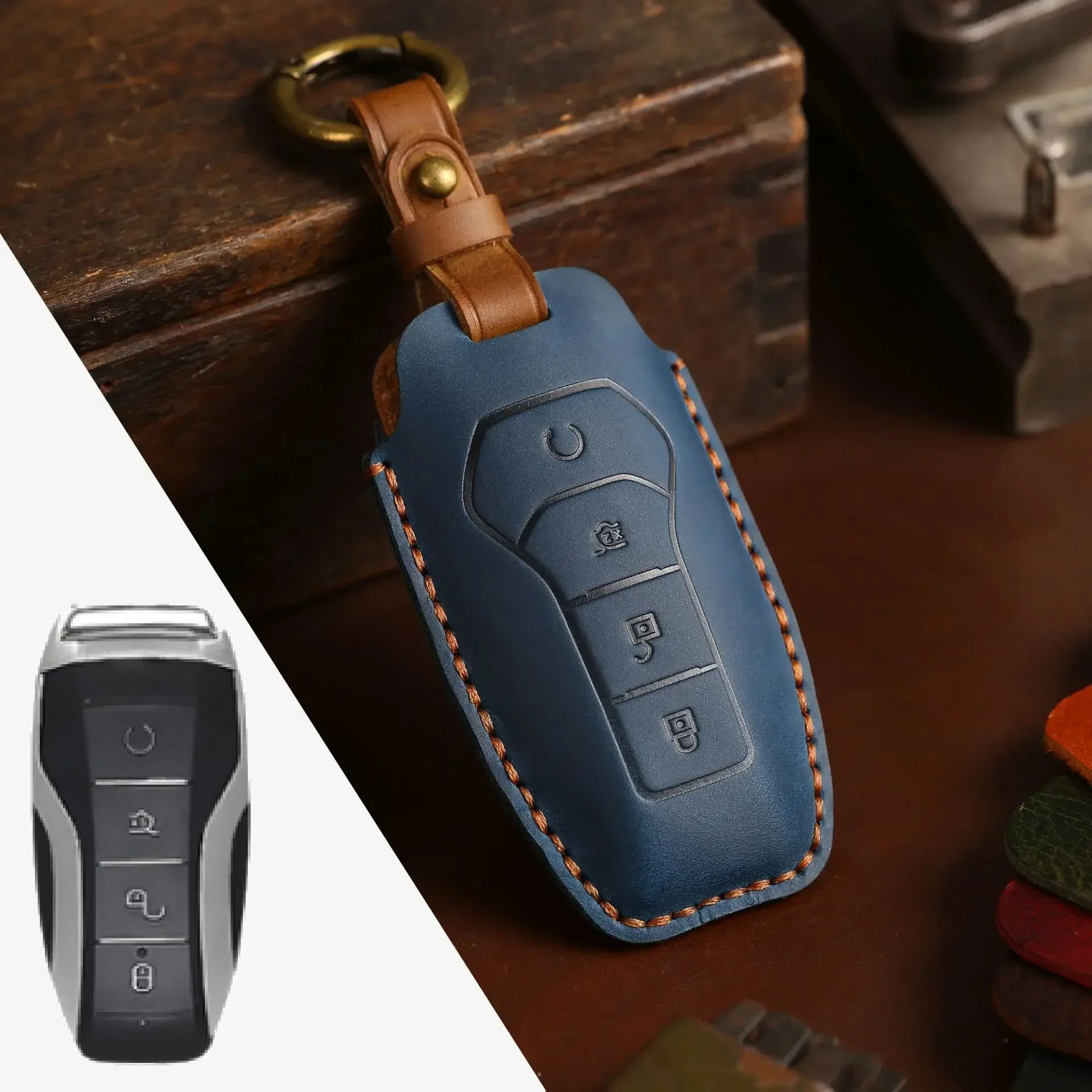 leather Key Cover shell For BYD ATTO3 Dolphin for Han Ev Song Plus Song Plus Dmi Tang Qin Seal Tang Yuan Car Key Case Keychain