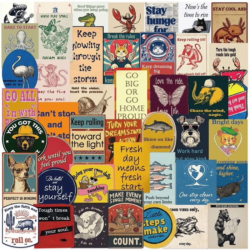 10/30/50PCS Retro Animal Posters Sticky PVC Sticker DIY Laptop Luggage Skateboard Colored Decoration Scrapbooking