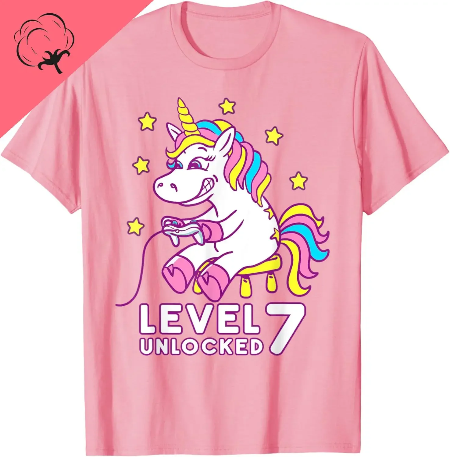 Level 7 Unlocked Gamer Girl Unicorn Video Game 7th Birthday T-Shirt Y2k Kawayi Cotton Printed T-shirt Camiseta Hombre