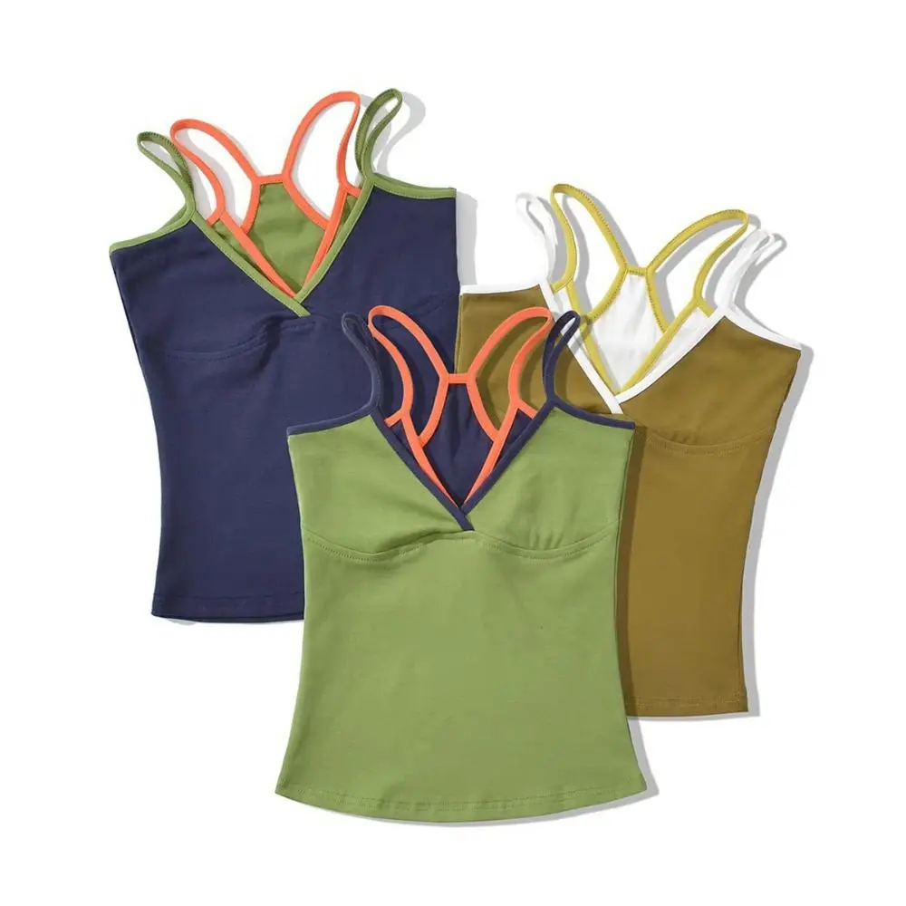 Fashion False Two-piece Camisole Vest Strappy Sexy Design Crop Top Slim Fit Bottoming Shirt Summer