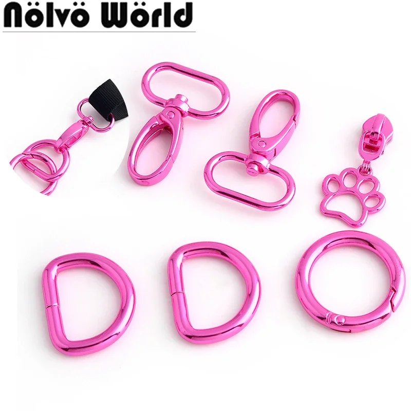 2/10/20Sets Hot Pink 25MM Metal Bags Buckle Spring Ring For Keychain Bags Webbing Belt Connect Hook Clasp Carabiners Accessories