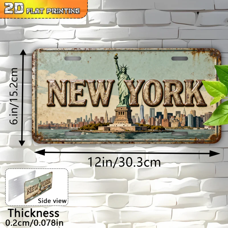 Aluminum Painting Vintage New York License Plate with Statue of Liberty & Skyline Retro Metal Tin Sign Wall Decor For Home Bar M