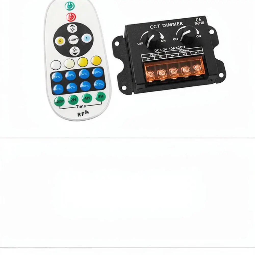Dual Color LED Light Controller RF Remote Dual Knob Adjustment Metal Case For Strip Lighting System Brightness Dimmer