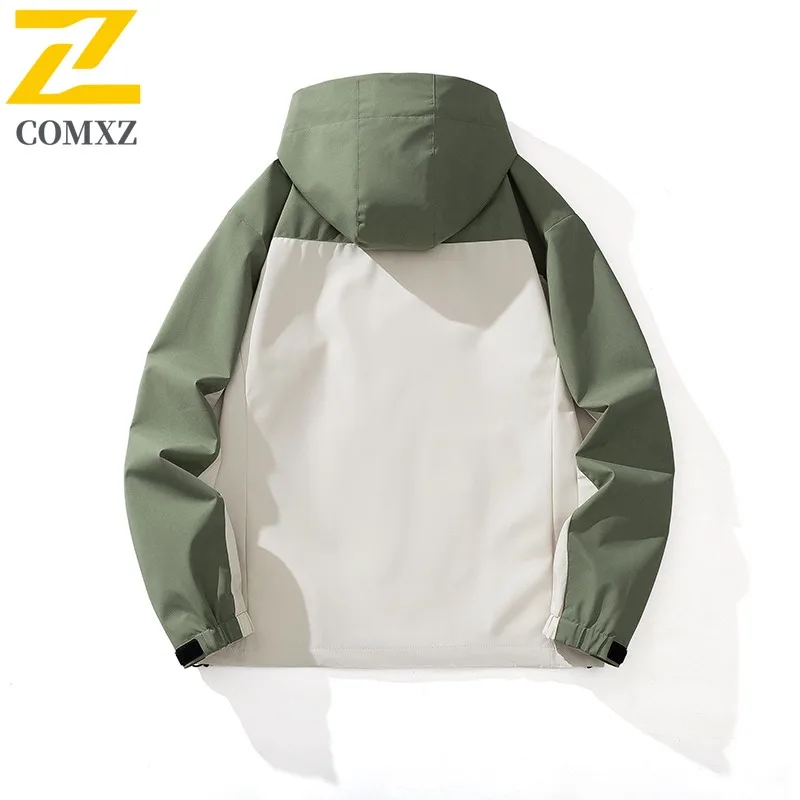 COMXZ Men Hooded Jacket 2025 Outdoor Windproof Adventure Climbing Hunting Classic Stormcoat Jacket Autumn Hunting Tool Outerwear