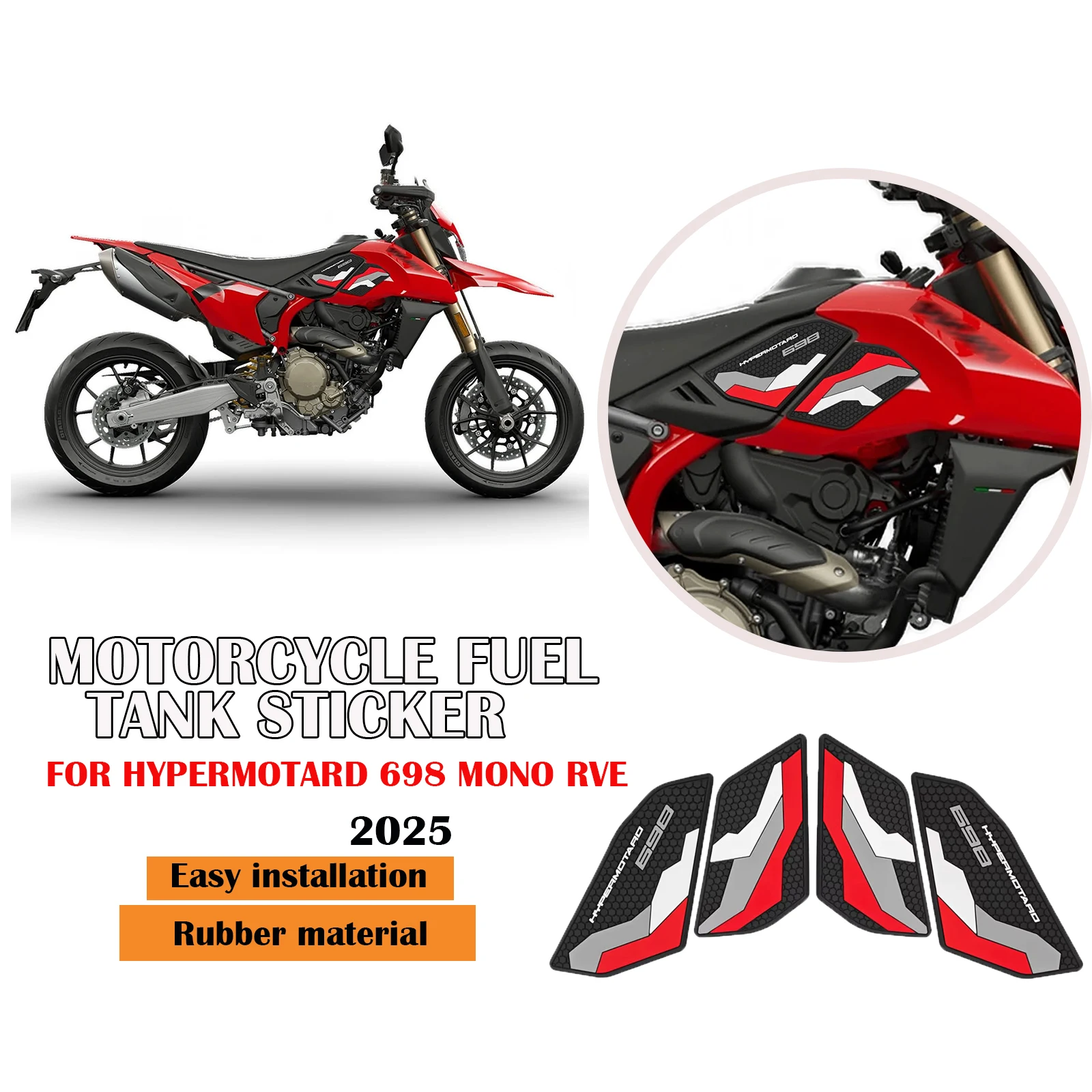 

For Ducati Hypermotard 698 Mono RVE 2025 New Motorcycle Fuel Protector Stickers Decals Tank Pad Waterproof Pad