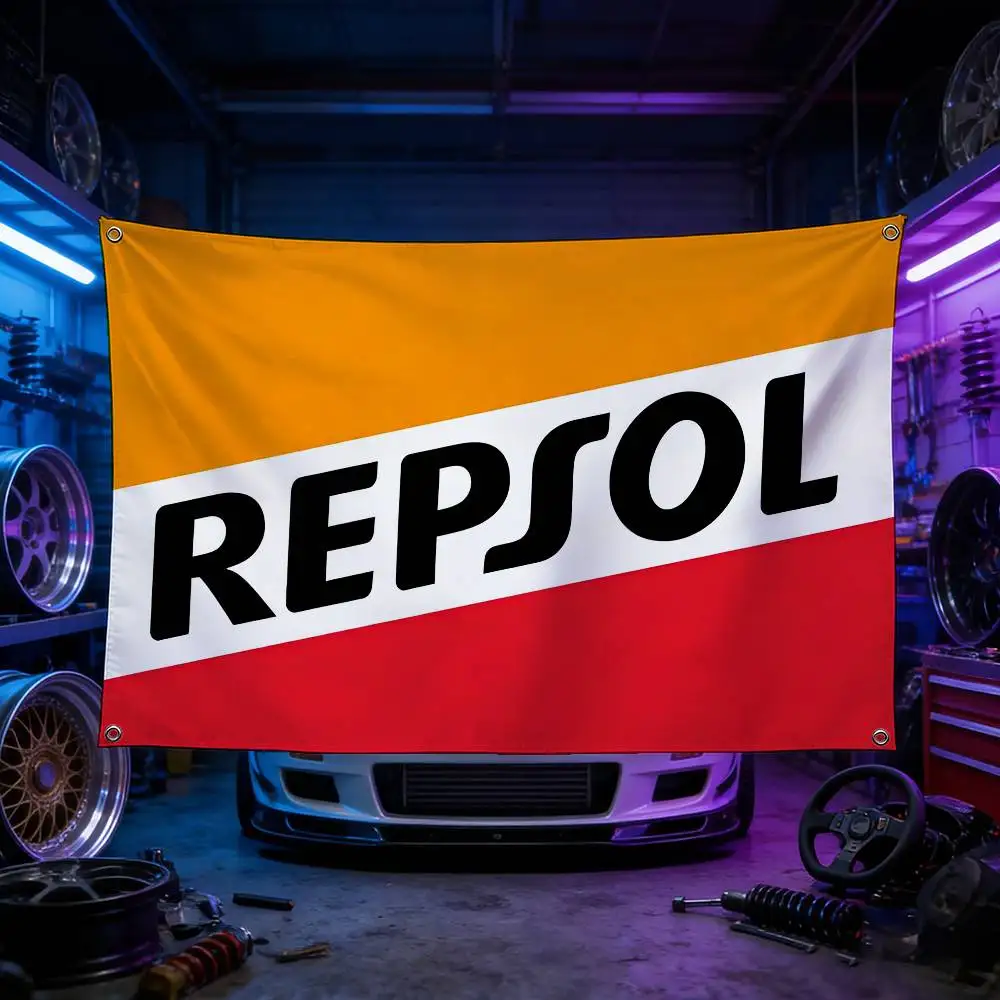 Motorcycle And Car Logo For REPSOL Flag 120g Brushed Polyester Sublimation Printing Durable Hanging Flag For Home Decor Event