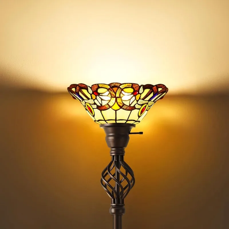 자이로뷰 티파니 플로어 램프, 스테인드 글라스가 있는 토치리에 플로어 램프, 거실용 71인치 높이 플로어 스탠딩 독서등 C