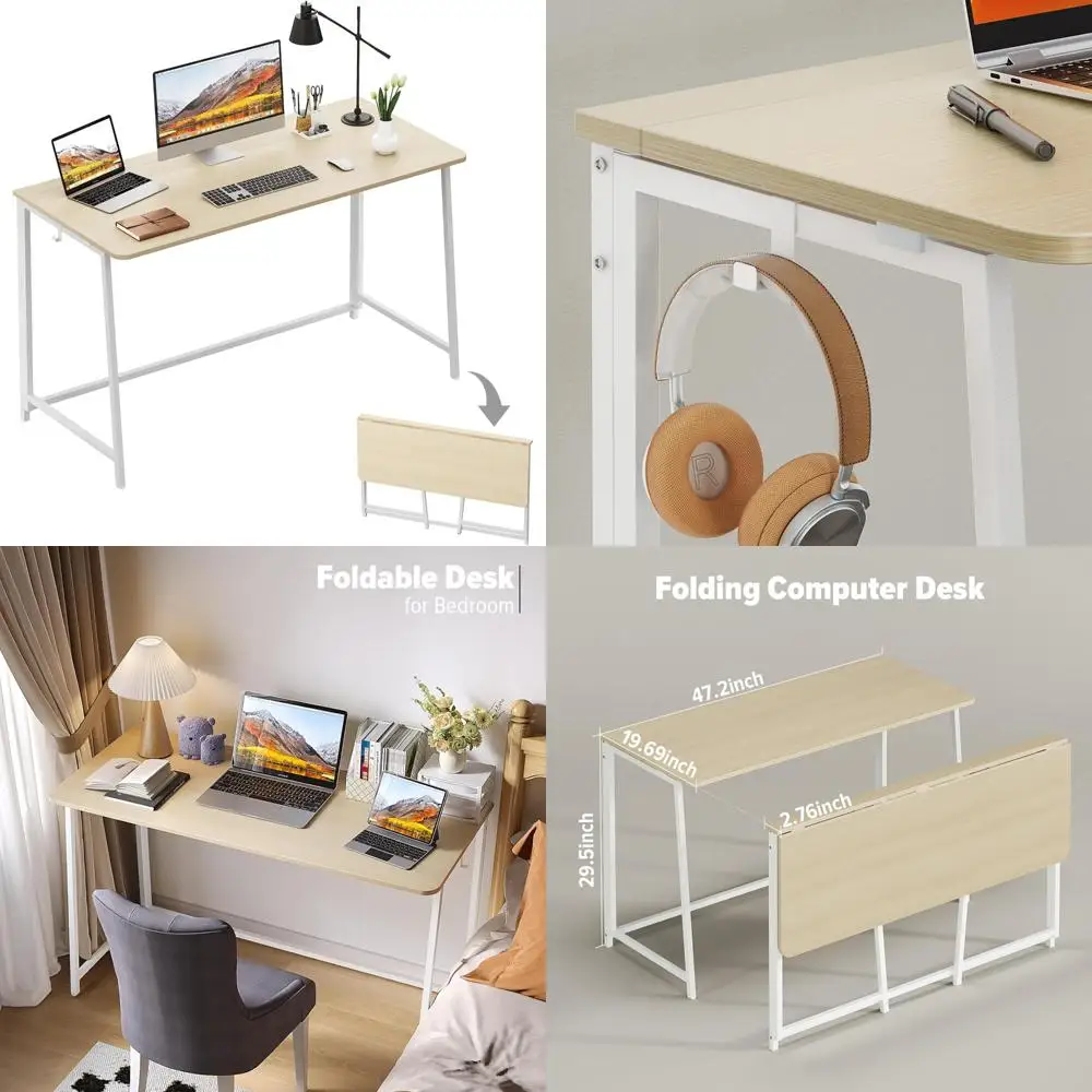 

Compact Foldable Desk for Small Spaces: 47.2 Space-Saving Computer Table for Home Office and Writing
