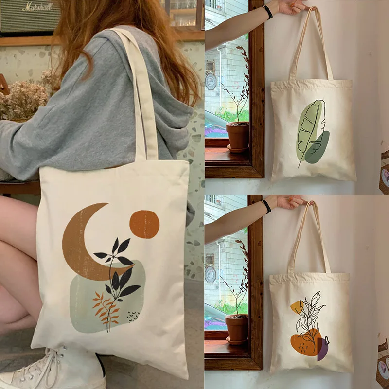 

Retro Boho Plants Aesthetic Canvas Tote Bag Lady Handbag Harajuku Ulzzang Fashion Shoulder Bags Large Capacity Student Book Bag
