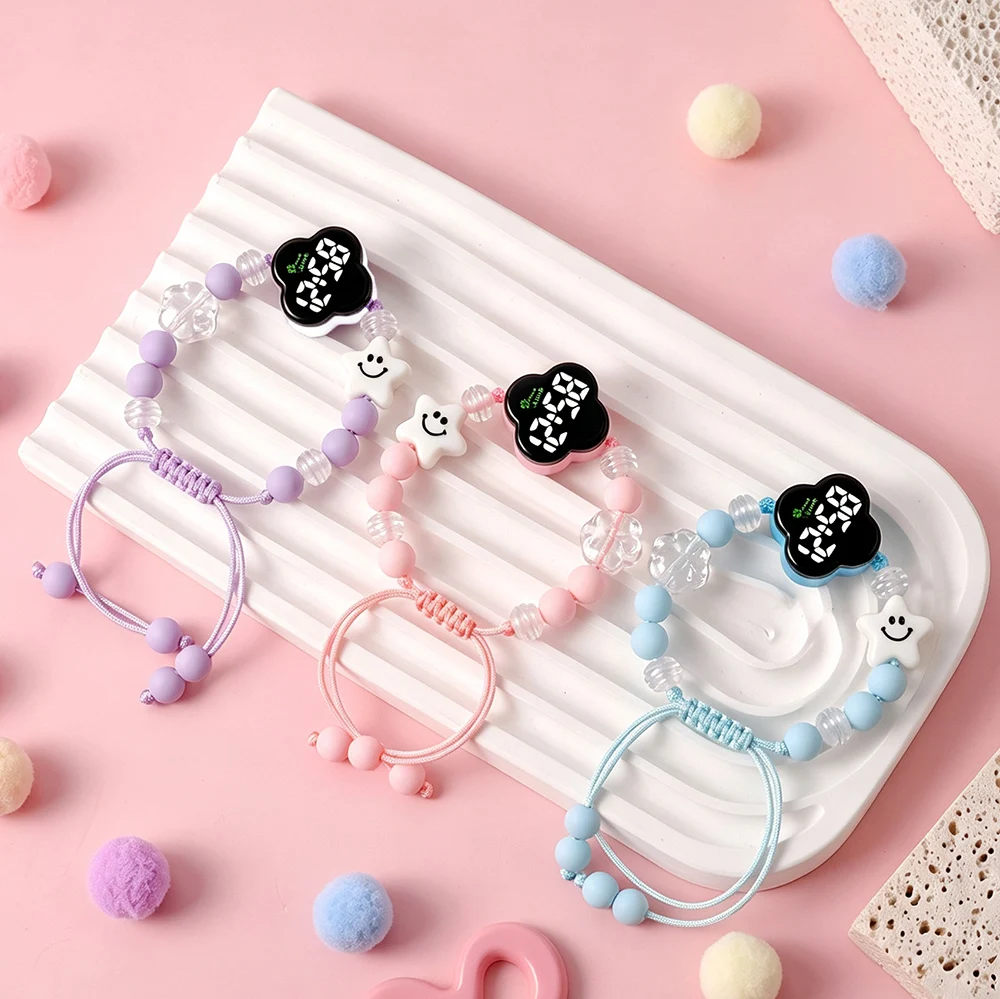 Macaron Beaded Cute Bracelet Watch for Girls New High-Appeal Colorful Bead Creative Children Watches Sweet Kids Gift Wristwatch