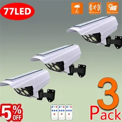 77LED Solar Motion Sensor Security Light Outdoor Dummy Camera Wireless Flood Light Waterproof Lamp For Home Garden,1/2/3PCS