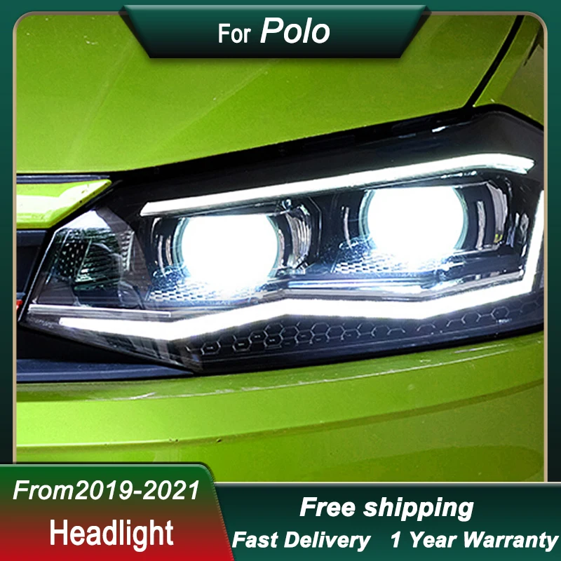 المصابيح الأمامية لتصفيف السيارة الساخنة لسيارة VW Polo plus 19-21 نمط جديد كامل LED DRL مجموعة الإضاءة الأمامية