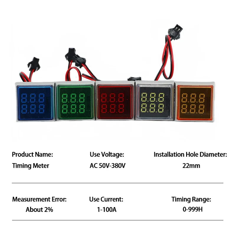 22mm AC50-380V 100A LED Digital Voltmeter Ammeter Thermometer Signal Voltage Current Indicator Light Tester Detector Lamp Pilot