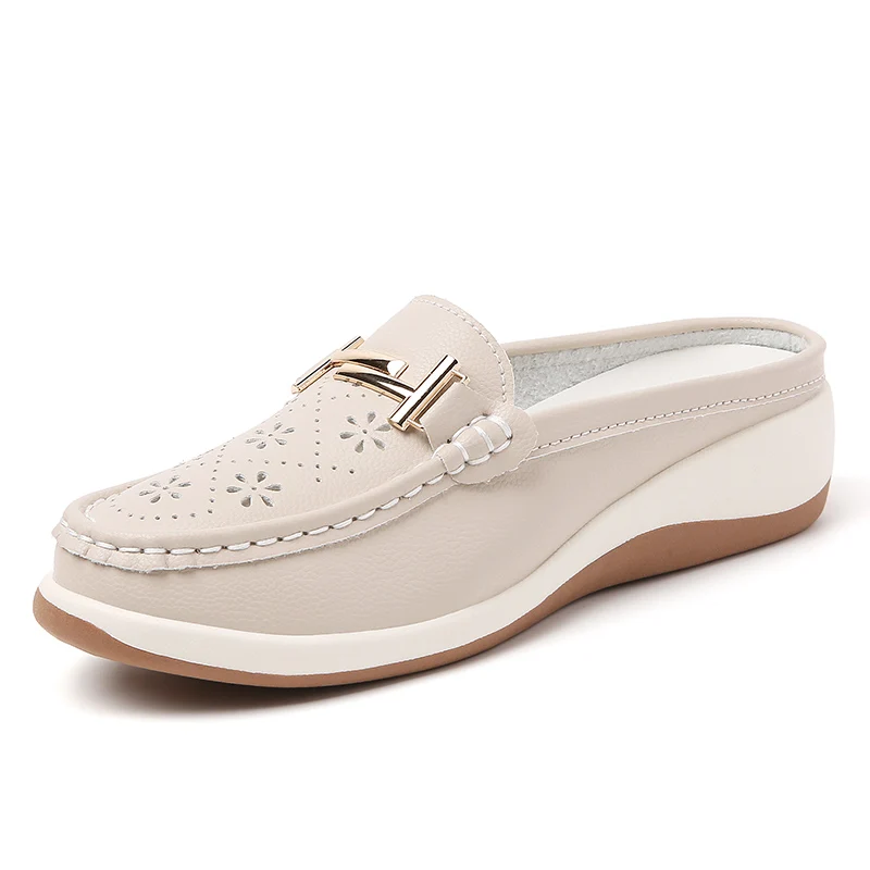 Women's Mules Shoes Hollow‑Cut Slip‑On Backless Loafers Comfort Walking Shoes Metal Decoration Casual Slide Sandals for Ladies image 2
