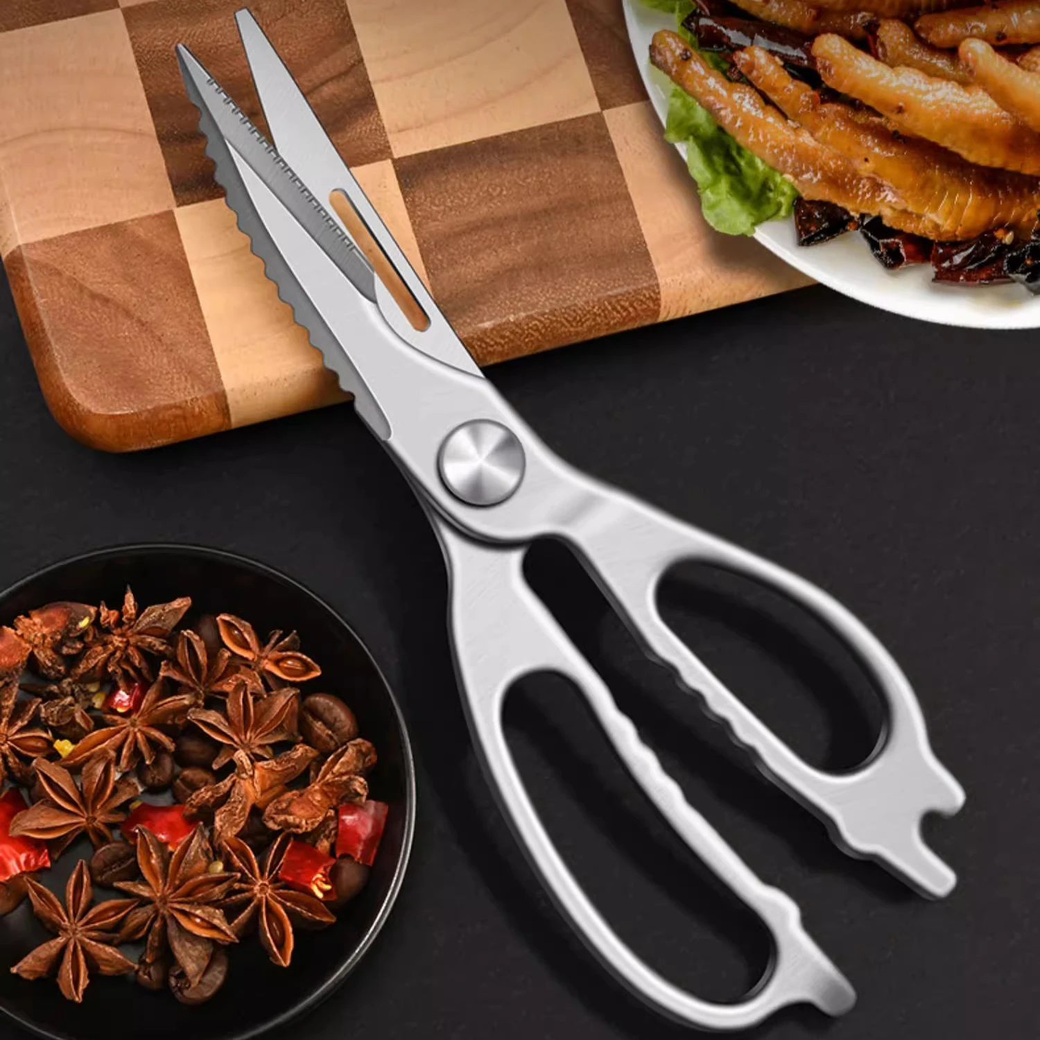 All-steel Full Tang Kitchen scissors chicken bone scissors stainless steel multi cut vegetables kill fish barbecue scissors