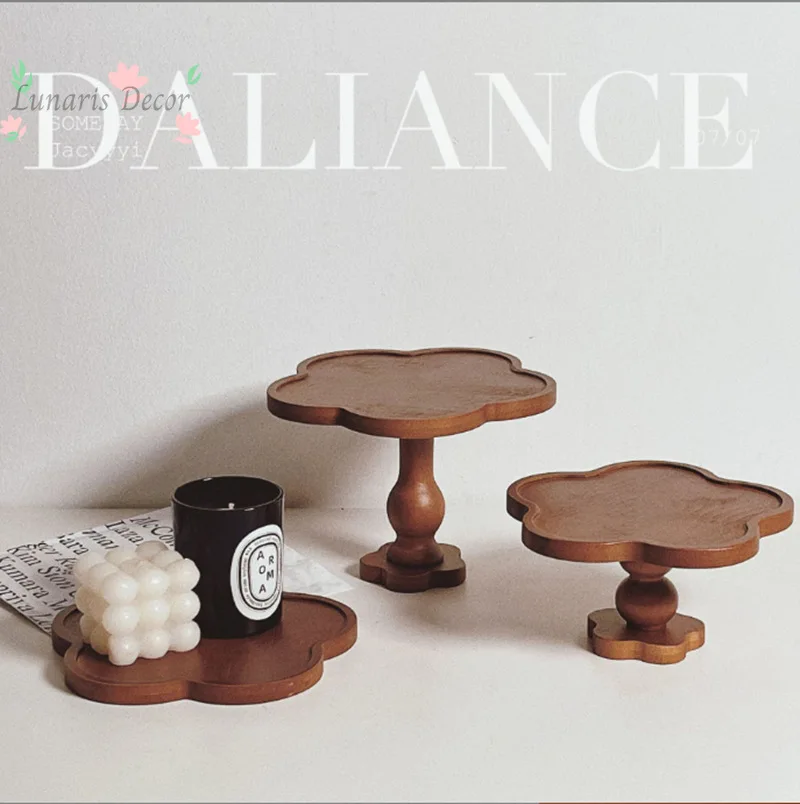 Solid wood lace-edged elevated tray - aromatherapy wooden tray, candle holder, cake stand, floral french style