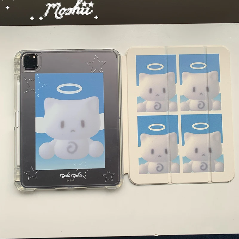 韓国風可愛い天使猫柄ケース-ipad-pro-11インチ-129インチ-13インチ-m4-m5-ケース-97インチ-102インチ-第5-6世代-第7-8-9世代-第11世代-mini-air-3-4-5-6-7-カバー