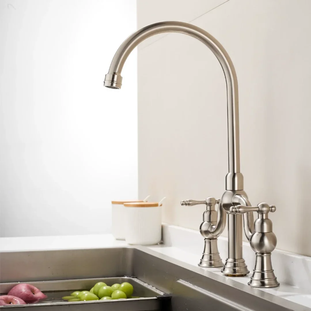 Antique Kitchen Faucet Hand shower Head Pot Filler Tap Deck Mounted Brushed Gold Hot Cold Nickel Kitchen Tap Sink Tap SpoutBrass