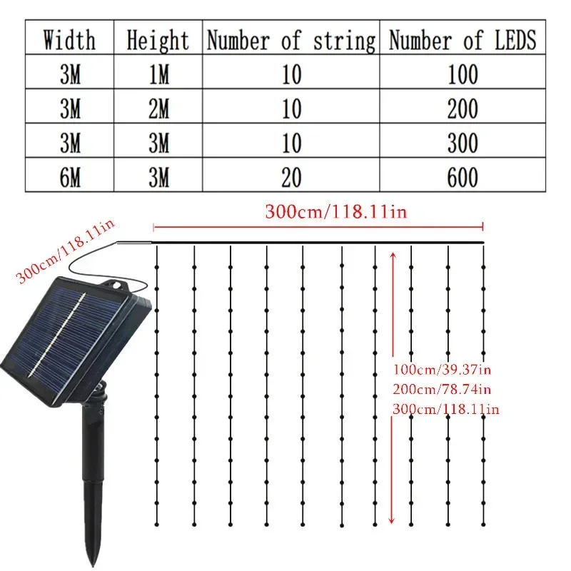 LED أضواء الستار الشمسية سلسلة ديكورات للباحة في الهواء الطلق جارلاند عيد الميلاد حديقة ديكور حفل زفاف الجنية أضواء رمضان ديكور