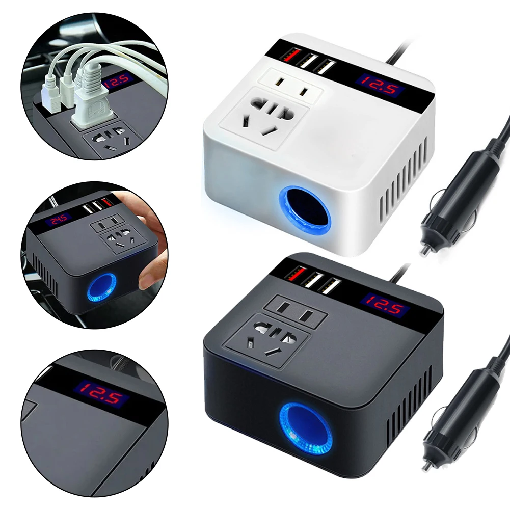 Car Inverter 120W Peak DC12V/24V To 110V/220V LED Display Sockets Power Inverter Adaptor Fast Charging