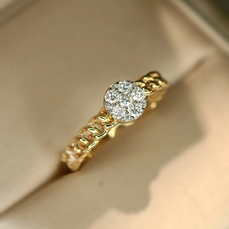 Aazuo Vintage Style Real Jewelry Real 18K Yellow Gold  Natrual Diamond 0.28ct Cuban Ring Gift For Woman&Man Birthday Party Au750