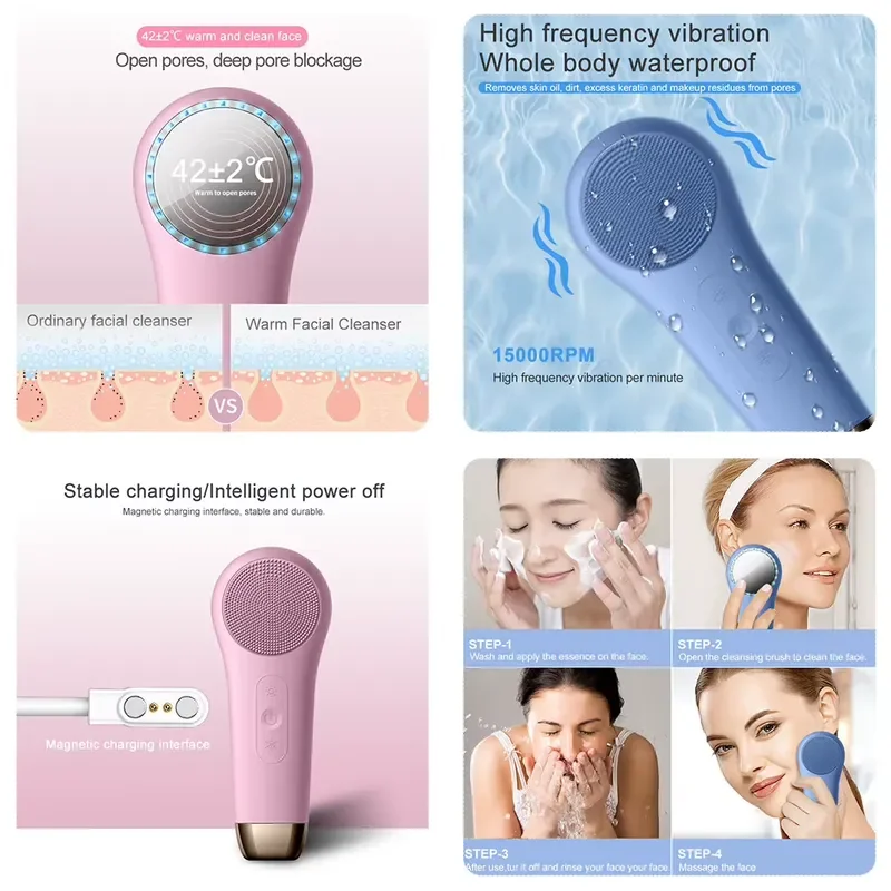 Professional Silicone Ultrasonic Facial Cleansing Brush Electric Vibration Spatula Deep Face Cleaning Tool Home Use