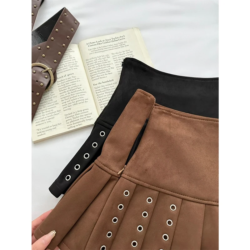 Mexzt y2k camurça mini saia feminina harajuku cinto gótico preto saias plissadas outono gyaru vintage streetwear design grunge faldas