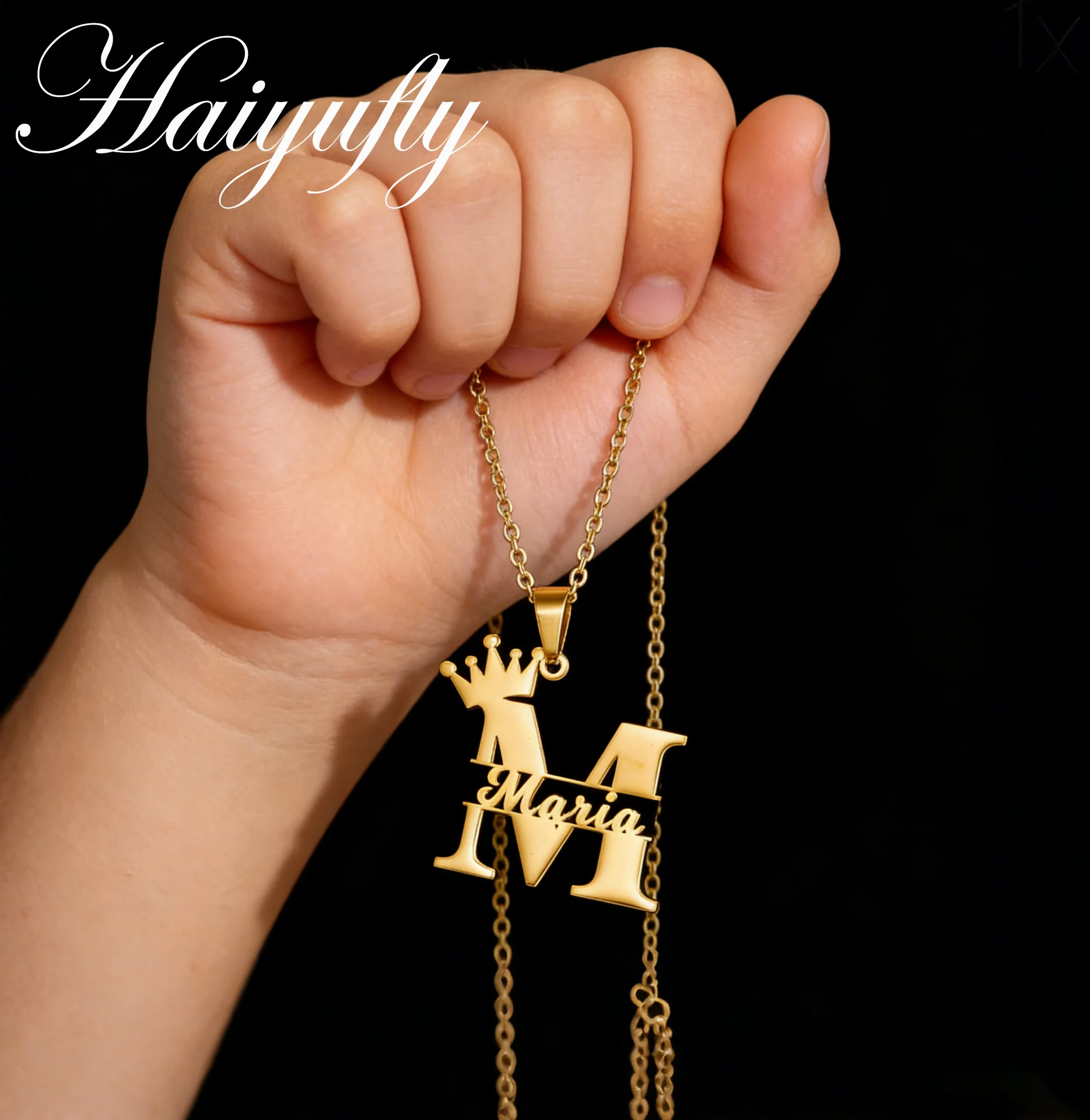 

Haiyufly 3.5cm Custom Name Necklace for Women Personalized Big Letter Pendant Choker Chain Stainless Steel Jewelry Birthday Gift