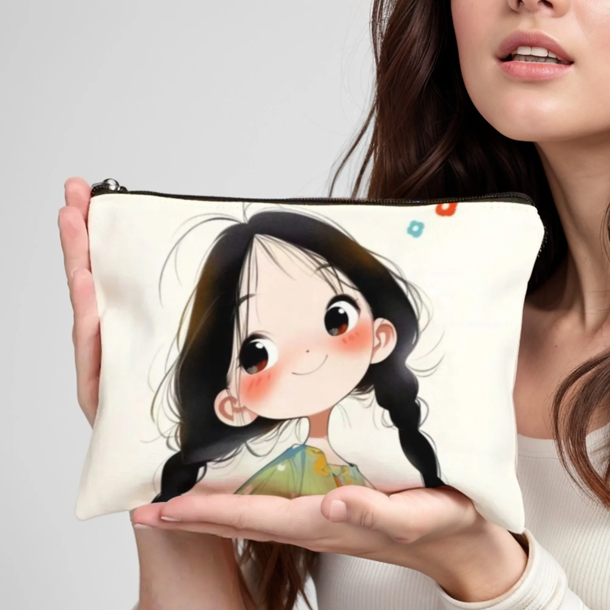 

Милая девушка с косами Премиум-косметичка на молнии, большая вместительная косметичка-органайзер, дорожная косметичка для женщин и девочек, дизайн