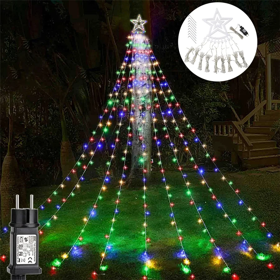 

EU/US Plug 8 Modes Stars Waterfall Fairy Garden Light Outdoor Waterproof Christmas String Lights for Party Wedding Garland Decor